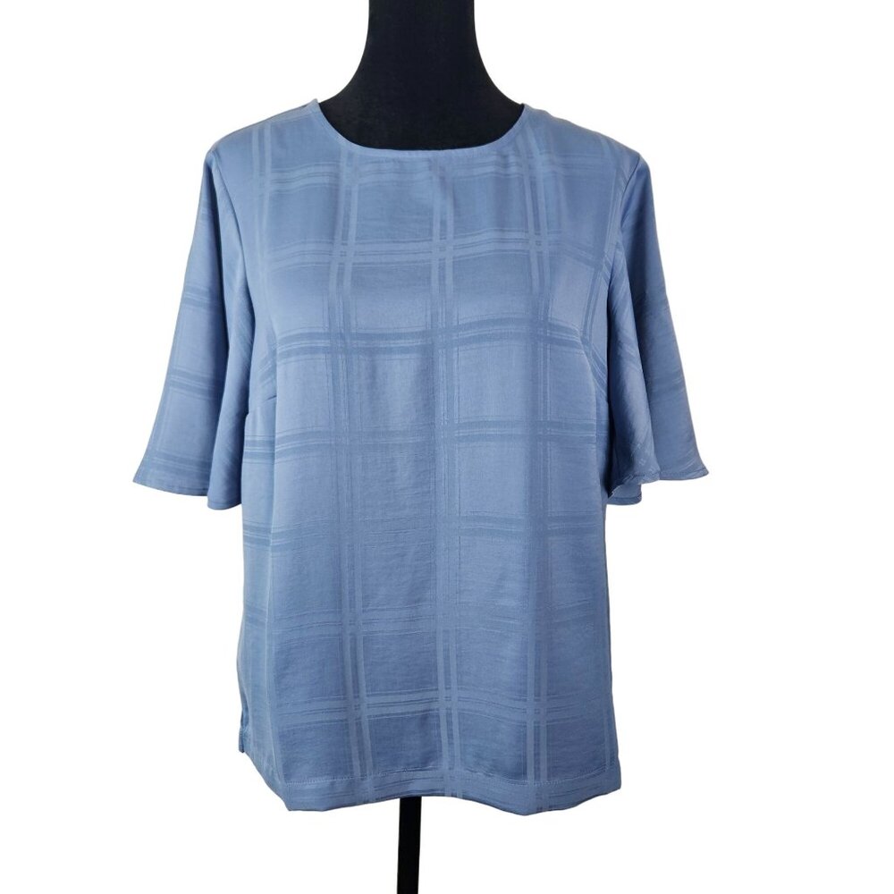 A New Day Women's Blue Plaid Blouse Size Small Casual Career Comfortable